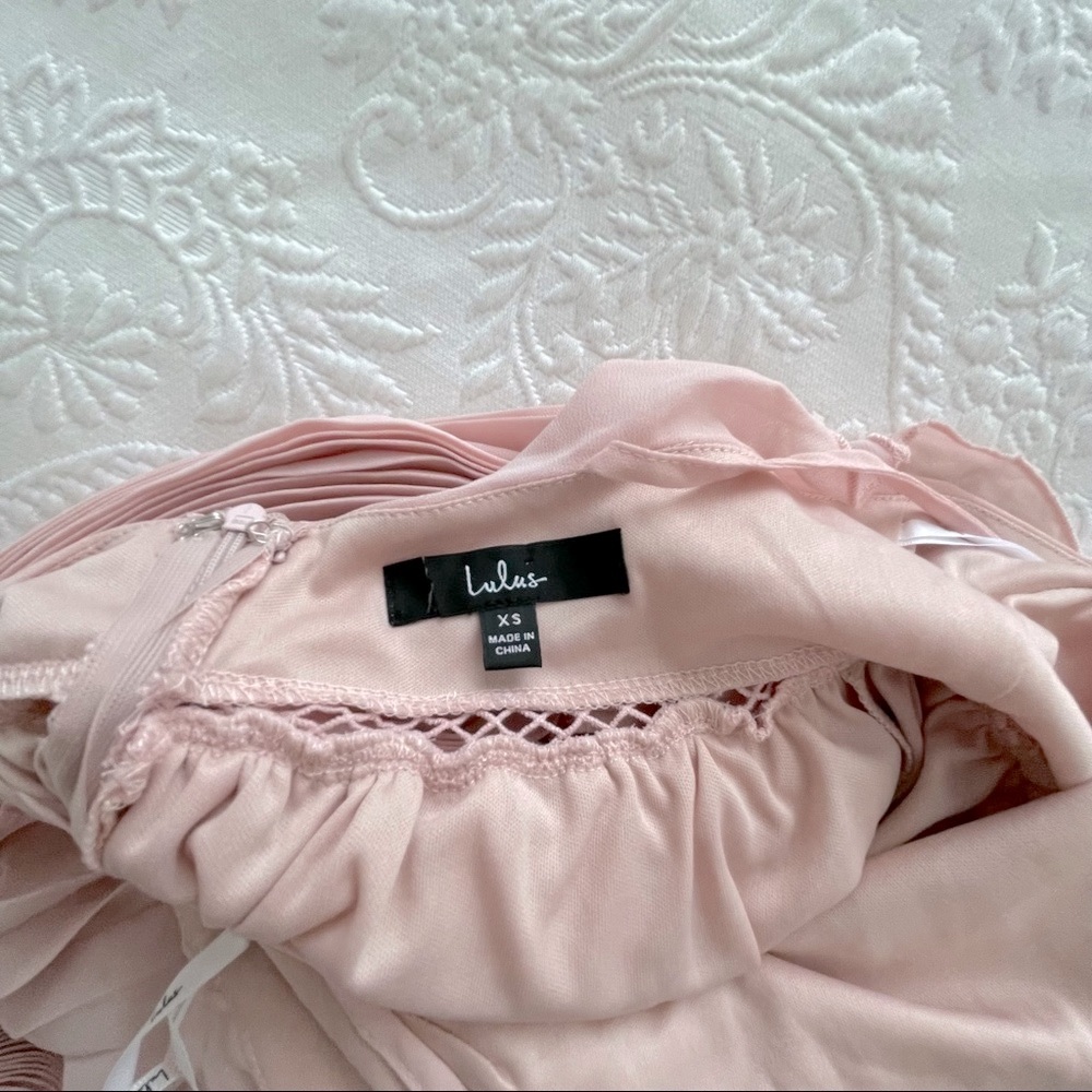 NWOT Lulu’s Never A Dull Moment Pink Chiffon A-line Pleated Tie-Strap Midi Dress - Picture 5 of 9